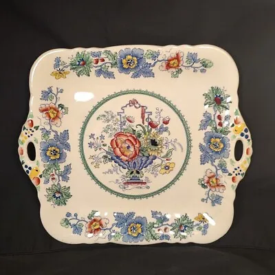 Masons Patent Ironstone China Strathmore Handled Cake/Bread Plate Primary Colors • $22.50