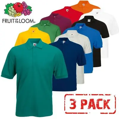 3 PACK FRUIT OF THE LOOM Plain 65/35 Polo Shirts Unisex Men Women Tee T Shirt • £21.50
