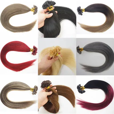 U Nail Tip Fusion Keratin Remy Human Hair Extensions Ombre 8A 16-26Inch Straight • $1.13