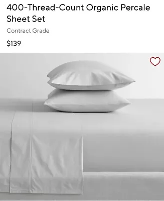 POTTERY BARN 400-Thread-Count Organic Percale Sheet Set-Queen-grey Mist-OPEN BOX • $72