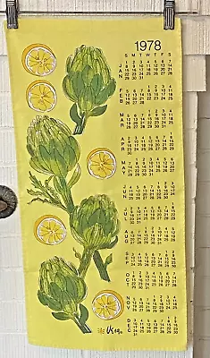 VTG Vera Neumann 1978 Calendar Tea Towel Yellow Cheery Lemon 🍋 Artichokes 11x23 • $22