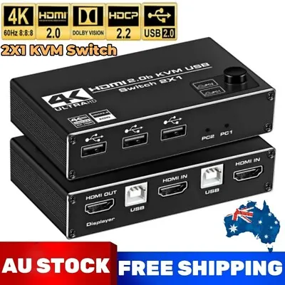 4K HDMI KVM Switch 2 Port USB KVM Switcher 4K@30Hz For PC Sharing Keyboard Mouse • $34.95