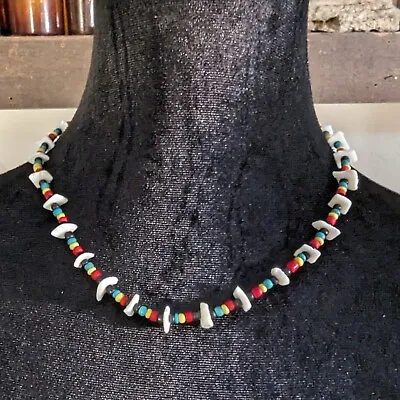 Colored Seed Beads & Carved Shell Beads Rasta Colors Choker Necklace • $14.50