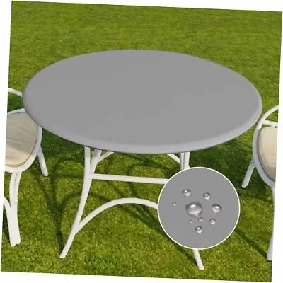  Round Vinyl Tablecloth 100% Waterproof 45''-56'' Round Tight Fit Silver • $22.38