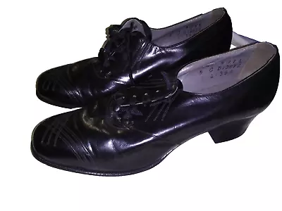 Vintage 1920's 30's Black Leather Shoes By Selby For Sommer & Kaufman Size 5 • $188