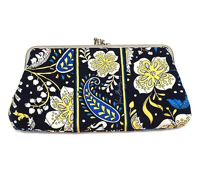 ❤️ VERA BRADLEY Ellie Blue Double Kisslock Wallet Blue Yellow Floral Elephants • $13.99