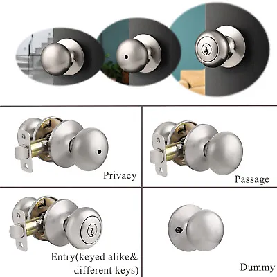 Probrico Brushed Nickel Privacy Passage Dummy Round Door Knob Entrance Lock Sets • $108.99