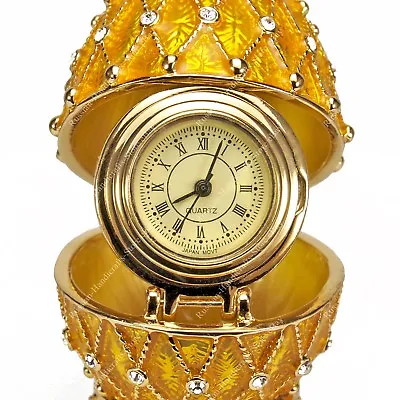 2 1/3'' Easter Enameled Egg With Clock Gold Trellis Russian Faberge Traditions • $55.21