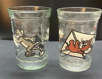 Set 2 Tom & Jerry Welchs 4  Jelly Jar Glasses Cups 1990 • $18