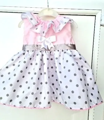 DREAM SALE 0-5 Years BABY GIRLS Spring Summer Pink White Grey Spot Lined Dress • £12.99