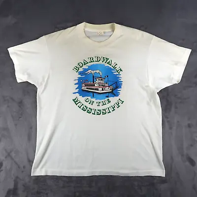 Vintage 80s Boardwalk Mississippi T Shirt White Single Stitch Paper Thin XL • $11.20