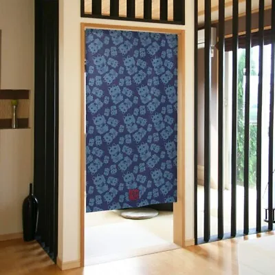 Maneki Neko Noren Japanese Door Curtain Lucky Cat Pattern Japan 150x85cm Navy • £52.25
