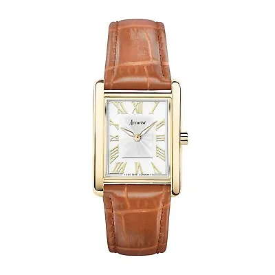 Accurist Rectangle Gold & Tan Leather Watch Brand New RRP £179 Model 71004 • £179