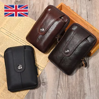 Men Genuine Leather Phone Pouch Belt Bag Waist Belt Wallet Pouch Running Bag UK • £4.79