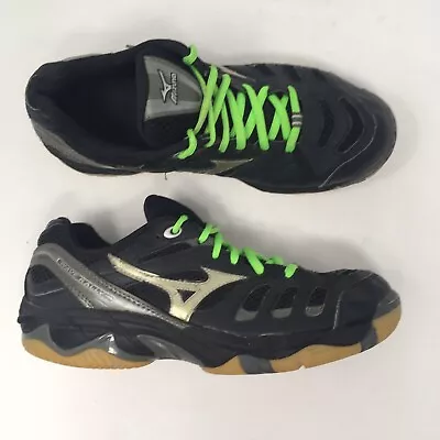 Mizuno Women Size 9 Wave Rally Black Silver Volleyball Athletic Sport Shoes • $18.86