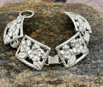 Vintage Sterling Silver Floral Bracelet C1940's Danecraft 27 Grams • $146