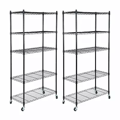 2X 5-Tier Storage Shelf Rack Wire Unit Shelves For Home Office With Wheel Caster • $106.58