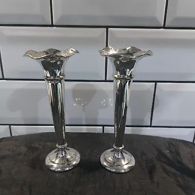 Walker & Hall Pair Of Silver Plated Fluted Trumpet Bud Vases • £9.99