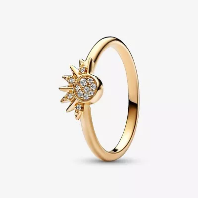 Pandora Celestial Sparkling Sun Ring Size 56 14K Gold Plated  162674C01  POUCH  • £24.99