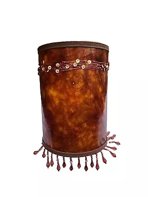 Vintage Brown Mica Drum Beaded Boudoir Parlor Lamp Shade MCM 8.5   • $55