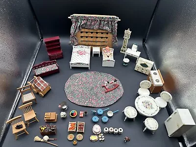 Vintage Lot Of Wood Doll House Furniture W/ (1) Vintage Figure • $124.99