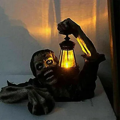 Horror Zombie Crawling Out Of Grave With Led Lantern Halloween Garden Decor • £17.39