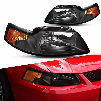 For 99-04 Ford Mustang Black Housing Amber Corner Headlight Replacement Lamps Us • $67.99