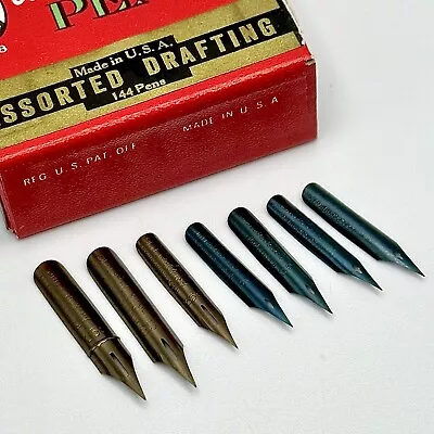 7 Vtg Esterbrook Art & Drafting Dip Pen Nibs 354 355 356 357 358 Sampler Set ! • $15