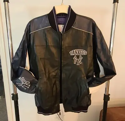 Vintage G-III MLB New York Yankees Embroidered Leather Jacket Size L - Excellent • $99