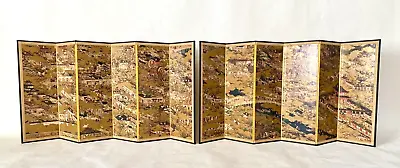 Pair Japanese Folding Screen Byobu 6 Panel -  Sengoku Period Scroll  Samurai • £67.43