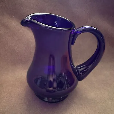 Vintage Cobalt Blue Thos Webb Hand Blown Glass Jug Made In Bristol England • $40