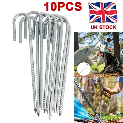 10Pcs Galvanised Steel Tent Pegs Heavy Duty Ground Stakes Marquees Anchors Peg • £13.99