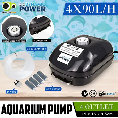 $39.90 • Buy Aqua Aquarium Air Pump Oxygen Fountain Pond Aerator Tank Hydroponic 4 Outlet