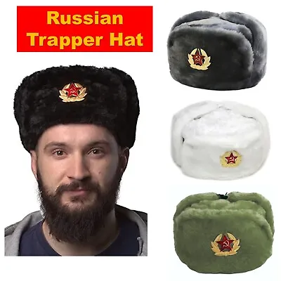 £12.99 • Buy Authentic Russian Trapper Hat Cap Soviet Badge USSR Ushanka Ear Flaps Fur Hat