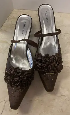 $24.99 • Buy John Fashion Women’s Brown Slingback Fabric Shoes Embellished Beaded 11 M