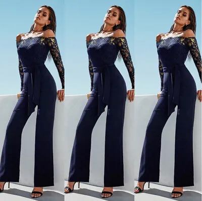 Long Sleeve Sexy Lace Off The Shoulder Casual Jumpsuit Playsuits Women • £17.99