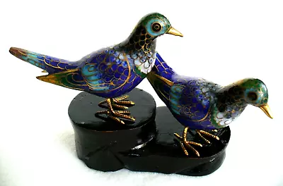 2~Vint~CLOISONNE~Colorful~BIRDS~Figurines~ENAMEL~Bronze~STAND~Mini~2.75  X 1.75  • $38