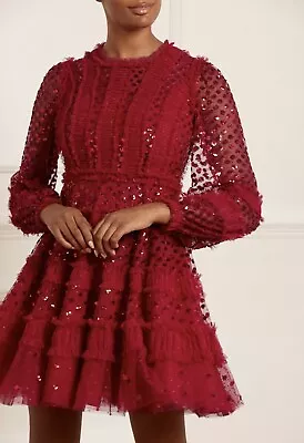 Needle & Thread UK Size 14 Red Dot Shimmer Micro Mini Dress BNWT • £225