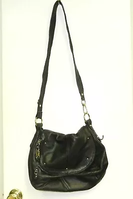 B Makowsky Black Leather Shoulder Hobo Bag Tote A219010 Zip Fold-Over Top   T297 • $54.95