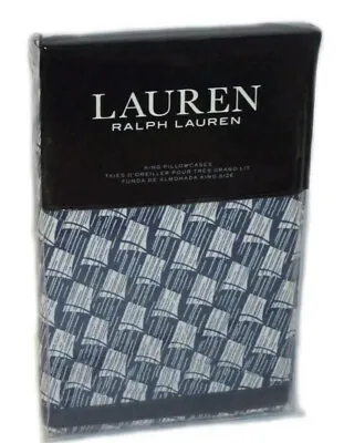 Ralph Lauren Casey Geo Print Navy Blue Cream King Pillowcases Set New Nautical • £52.04