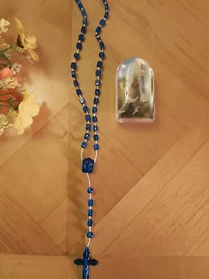 Our Lady Of Lourdes Rosary -  Corded Plastic 30cm (L) BLUE • £3.25