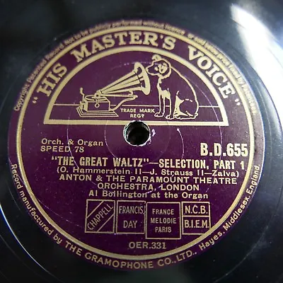 £17.50 • Buy 78 Rpm ANTON PARAMOUNT THEATRE ORCH The Great Waltz , Selection