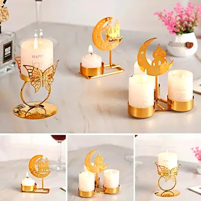 Metal Candles Holder Candlestick Eid Mubarak Moon Ramadan Home DIY Decoration • £4.61