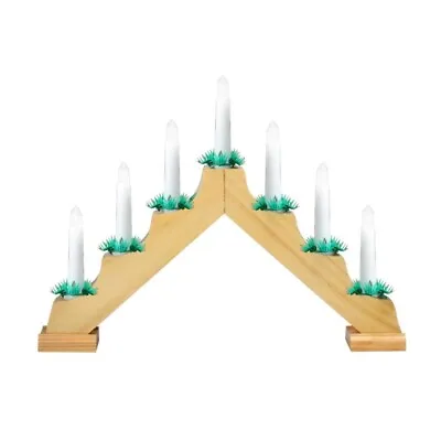 Wooden Candle Bridge Light 7 Bulb Window Christmas Decoration Arch Natural • £9.95