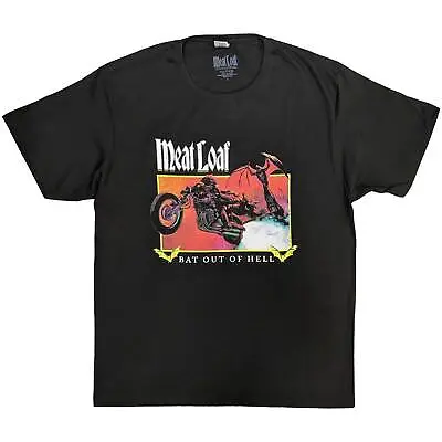 MEAT LOAF - Official Unisex T- Shirt -Bat Out Of Hell Rectangle - Grey Cotton • £17.99