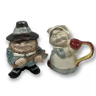 Fitz & Floyd 1990 Pilgrims Progress Thanksgiving Creamer & Sugar Bowl W/lid Vtg • $50