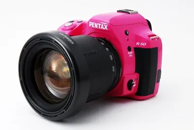 Pentax K-50 16.3MP 28-200mm Lens Set Pink [Exc W/8GB SD CardStrap [41] • $695.32