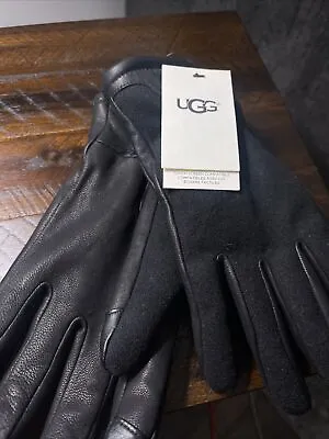 UGG Mens L Wool And Leather Faux Fur Lined Tech Gloves Black MSRP$95 • $39.95