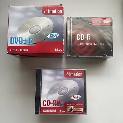 27x Imation DVD+R CD-RW CD-R Blank CDs DVDs. All New &Sealed. • £0.99