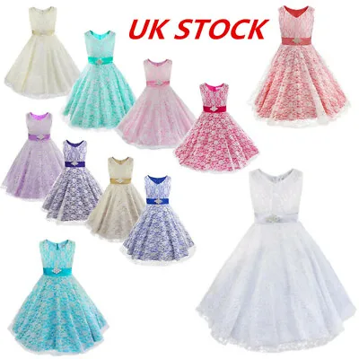 £24.71 • Buy Flower Girl Lace Wedding Party Birthday Prom Teenage Bridesmaid Sleeveless Dress